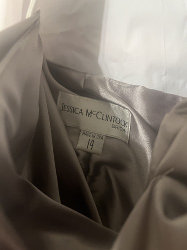Vintage McClintock Bridal Gray Dress Gown Satin Strapless Size 14 - Picture 5 of 5