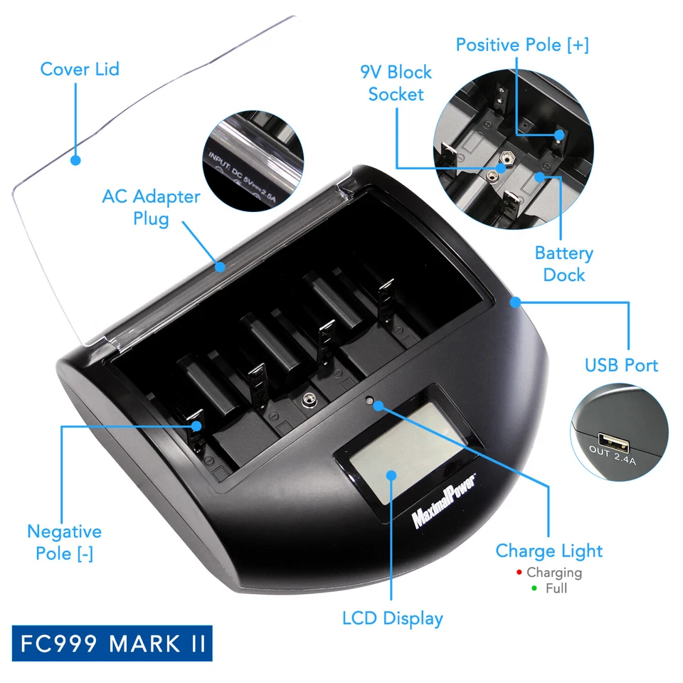 MaximalPower Battery Charger Alk/NiMh/Li-ion AA AAA C D w/ USB Port Mark II - Image 4 of 4