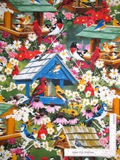 Bird Birdhouse Floral Fabric Cotton David Textiles Spring Again By The Yard