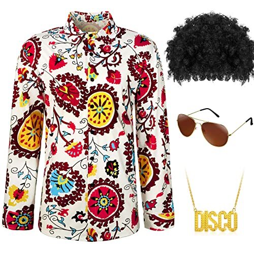 4 tlg. Herren 70er Disco Kostüm Set Disco Glanz Hemden Luxus Pailletten Langarm... - Bild 1 von 7