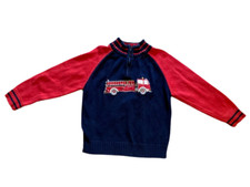 HARTSTRINGS BOYS FIRE TRUCK EMBROIDERED HALF ZIP HOLIDAY SWEATER SIZE 5