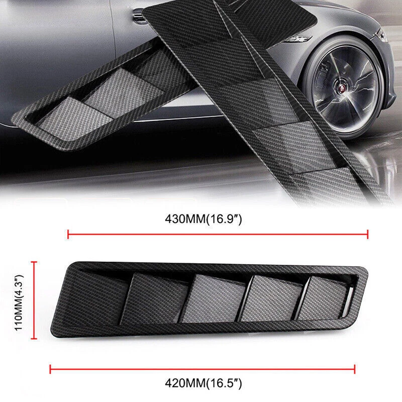 2X Universal Carbon Fiber Look Hood Vent Louver Cooling Panel Trim ABS Plastic — 第 3/4 张图片