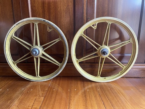 ACS MX ZYTEL Bmx Tuff Wheels Yellow Front Rear 6 Spoke 80s Old School Freewheel - Picture 3 of 16