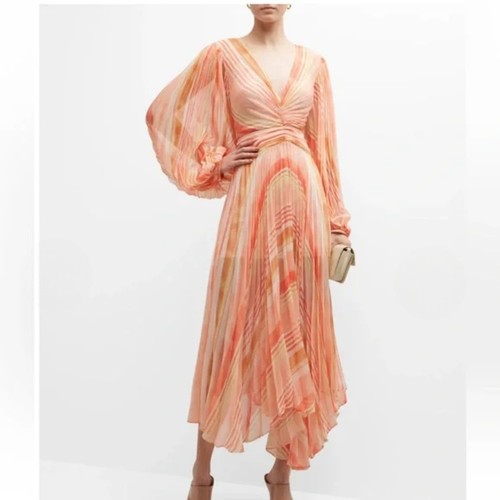 Acler Astone Dress Size AU 10/US 6 BNWT Pink Mix Stripe Long Sleeve Pleated Maxi - Picture 4 of 11