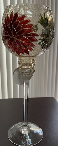HARVEST HOME 14” HURRICANE CANDLE HOLDER HOLIDAY FLORAL CRACKLED GLASS FESTIVE D - Picture 3 of 6