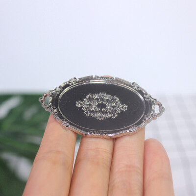 2PC Dollhouse Miniature 1:12 Scale Carved Tray Silver Tableware Metal Accessory