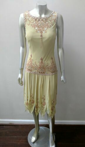 Robe De Soirée Cocktail Sue Wong Nocturne Crème Dentelle Perles - Taille 6 - Occasion Très Bon état