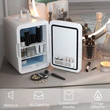 Mini Fridge with LED Mirror Cooler and Warmer AC/DC Home/Car Use Makeup Fridge