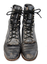Vtg Justin Lace Up 7 B Blue Gray Distressed Leather Roper Boots USA Made 18426