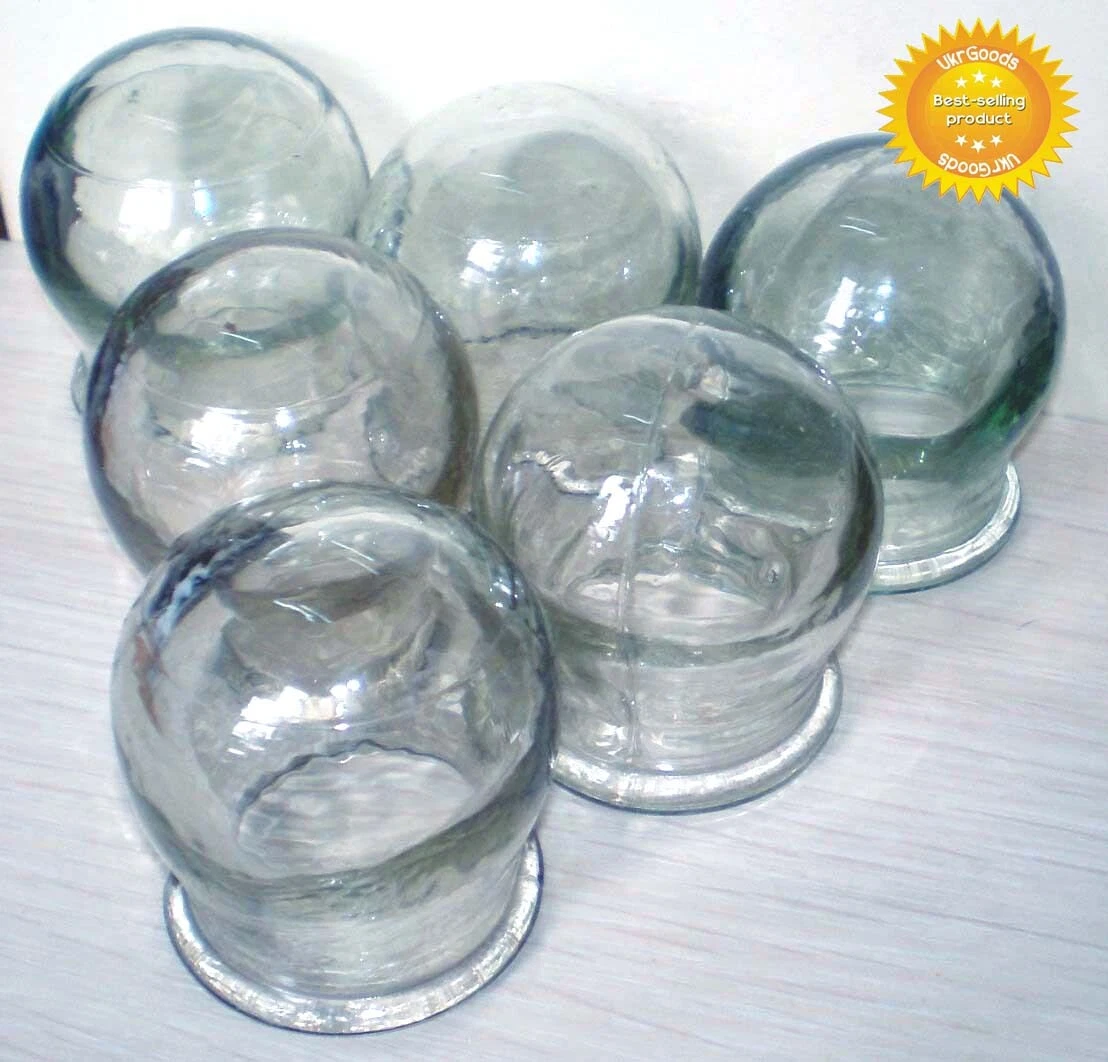 6 pcs Health Medical Massage Jars USSR Soviet Glass Fire Cupping Cups Vintage