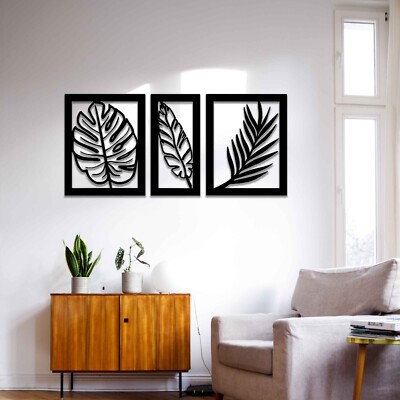 Modernes Holz Blätter Wandbild Set - Deko für Wohnzimmer, Schlafzimmer, Büro Kunst