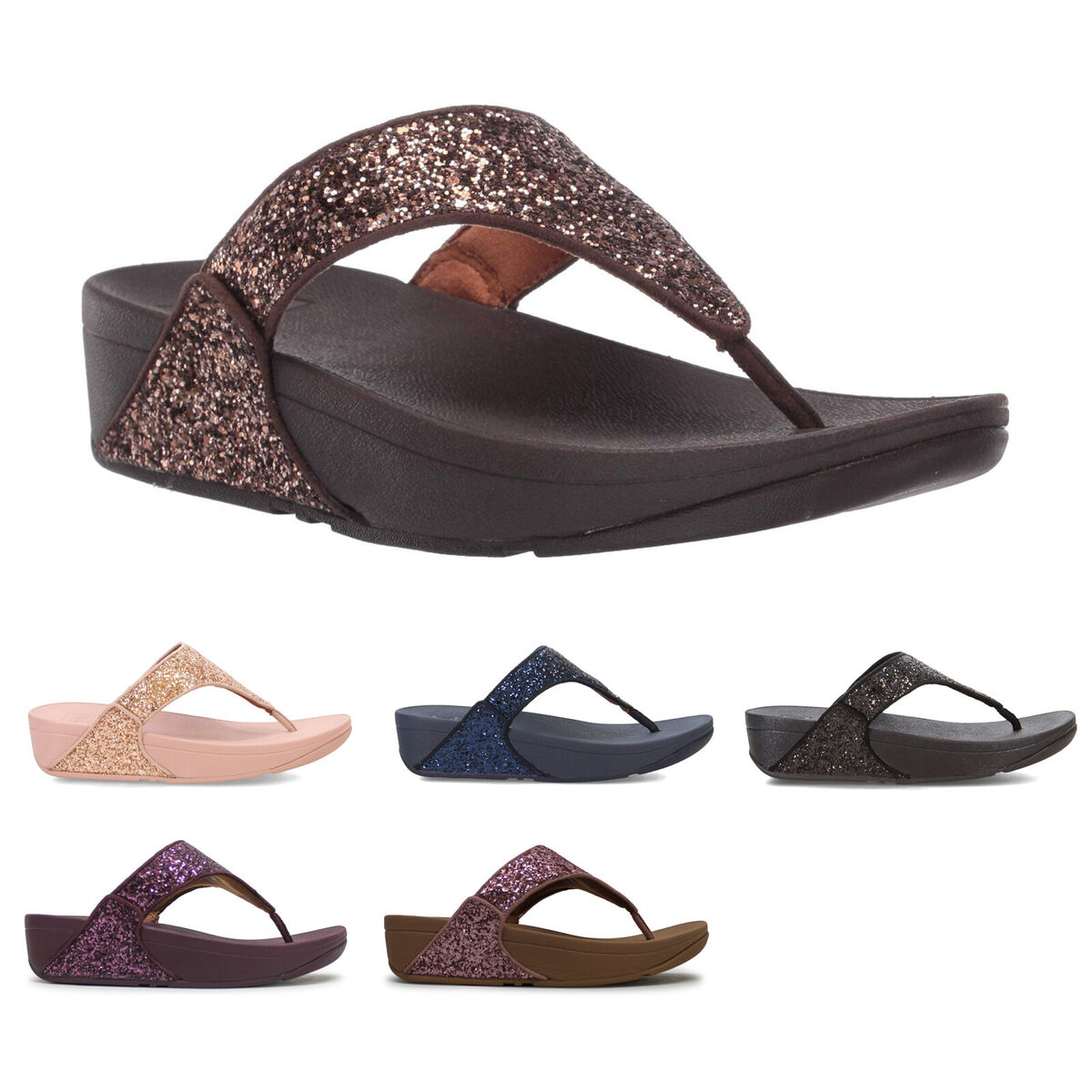 Fitflop Lulu 2 Bar Glitterサンダル FitFlop Womens Sandals Lulu Glitter Toe Post Slip-On T-Bar