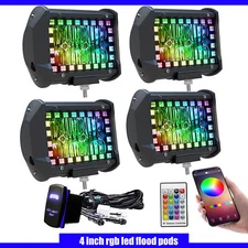 4INCH RGB LED Pods Work Light BAR Multi-Color Chasing Halo Strobe Bluetooth