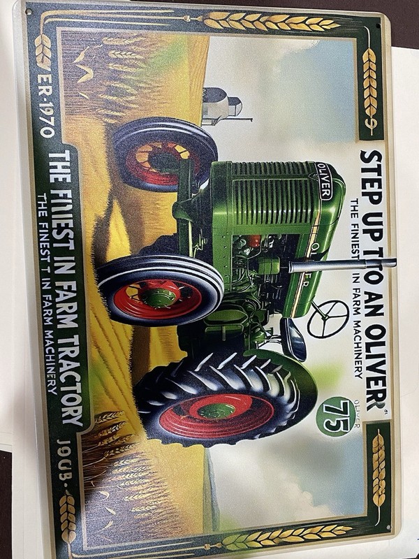 Oliver 75 Farm Equipment 8x12 Metal Sign Tractor Man Cave ER - 1970  