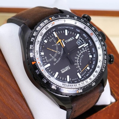 Timex Mens Chronograph Quartz Watch T2P102 Black Dial 100M wrist 21cm