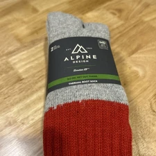 Alpine Design Heavyweight Boot Sock Red Heather Gray Colorblock 2-Pack Medium