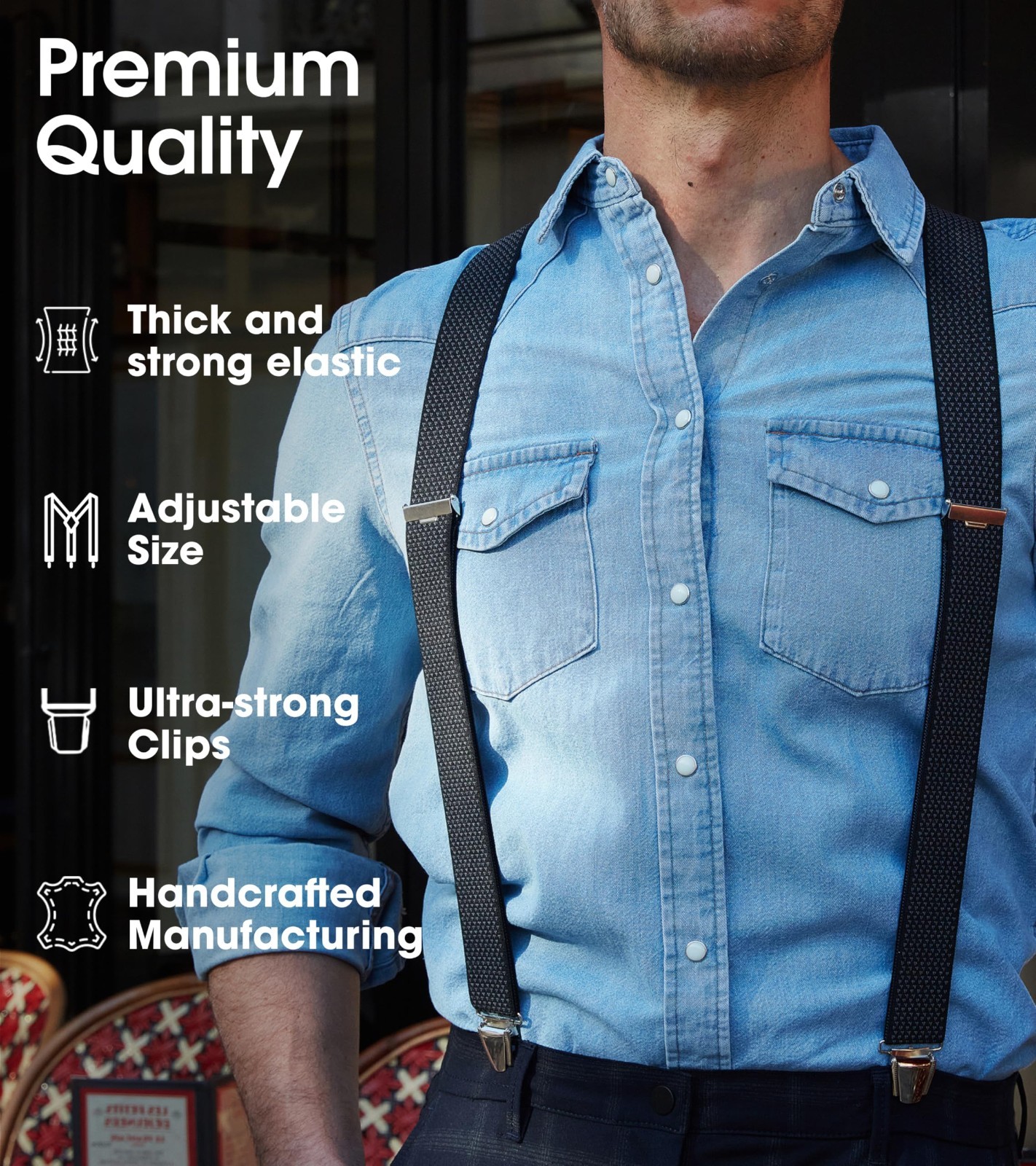 Adjustable Elastic Suspenders for Men - Heavy Duty 4 Clips, One Size Fits All image 3