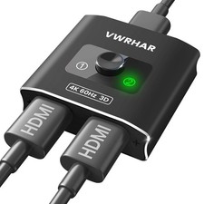 HDMI Switch Splitter 4K 60hz, Aluminum 2.0 Switcher 2 in 1 Out, Black