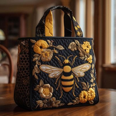 Personalized Bumble Bee Queen Bee Floral Beekeeper Garden Quilted Tote Bag Gift