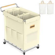 Rolling Laundry Basket with Wheels 160L Large Double Hamper 2 Section Sorter
