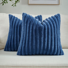 Navy Blue Throw Pillow Covers Set of 2, 18x18 Inch Striped Texture Cushion Cases