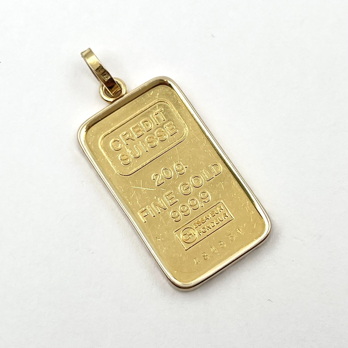Credit Suisse 24k 999,9 Fine Gold 20g Bar Pendant in 14k Bezel