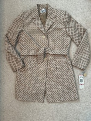 Le Suit Taupe and Ivory Women's Size 10 Coat + Belt Fully Lined NWT