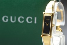  Near MINT w/Box GUCCI 1500 Black Dial Horsebit Bangle Quartz Woman's Watch