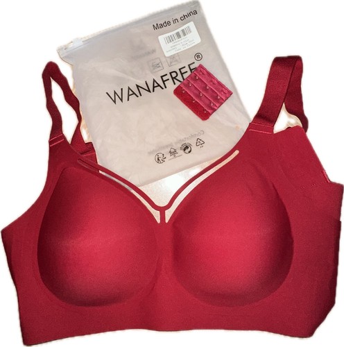 Sujetador rojo para mujer WANAFREE talla mediana ~ ganchos adicionales ~ sin alambre ~ copa acolchada suave ~ NUEVO