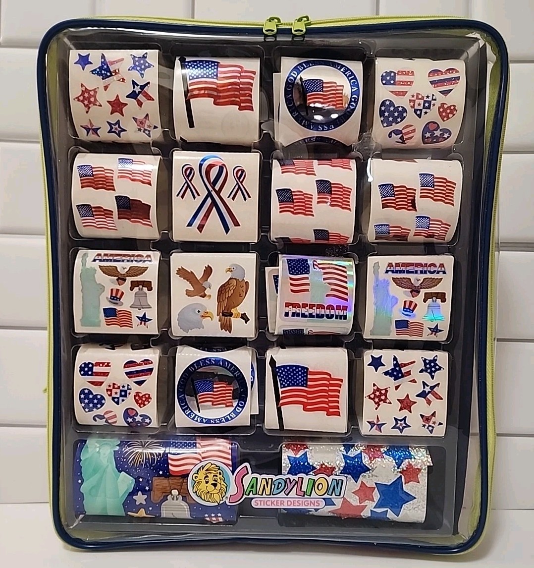 Vtg 2001 Sandylion Stickers Extravaganza Patriotic USA  Complete/with Backpack 