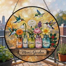 Personalized Mom Suncatcher, Custom Family Name Gift for Mom, Stained Glass