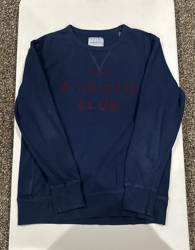 American Eagle Men’s Blue Solid Crewneck Pullover Fleece Cotton Logo Sweatshirt