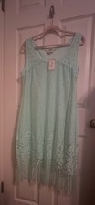 NWT Beige By ECI Sleeveless Lt Mint Green Lace Shift Dress Fringed Hem 12