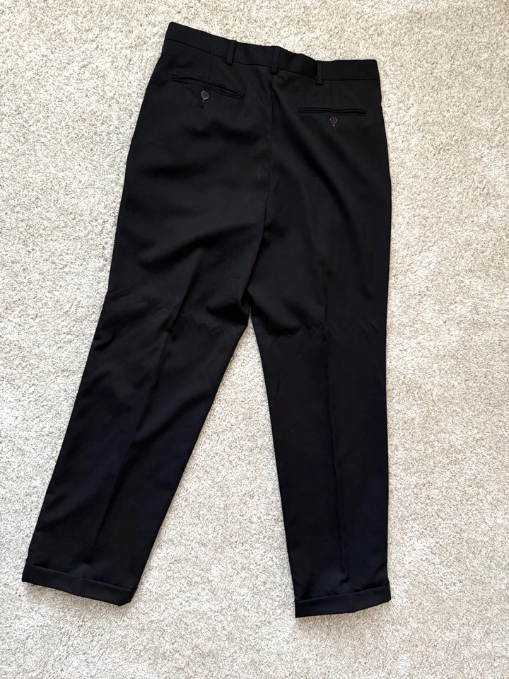 EUC винтажный мужской Nautica супер 100 плиссированные манжеты черный шерсти брюки, размер 34 x 32 - Изображение 4 из 4