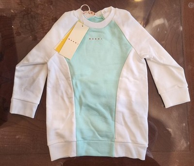 Marni Girls Pullover Sweater White Light Blue Long Sleeve Snap Crew Neck