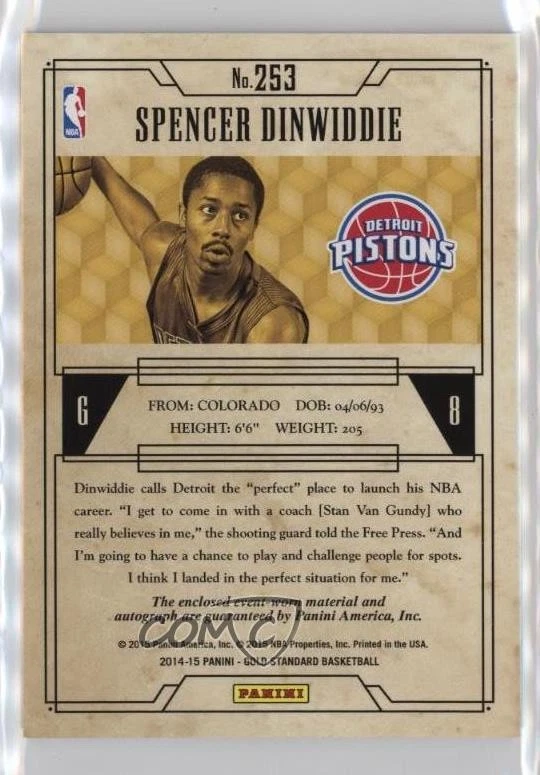 2014-15 Panini Gold Standard /149 Spencer Dinwiddie #253 Rookie Auto RC - Image 2 of 2
