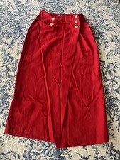 Esprit Red Button Front Midi Skirt Vintage High Waist Secretary Size 8
