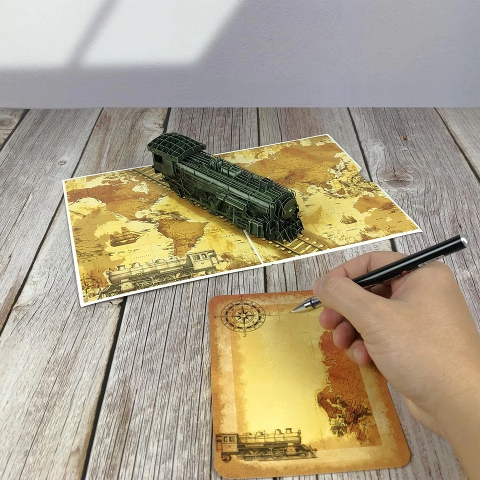 Tarjeta emergente 3D Steam Train de colección, diseño artesanal para el día del padre, Foto 3 de 4