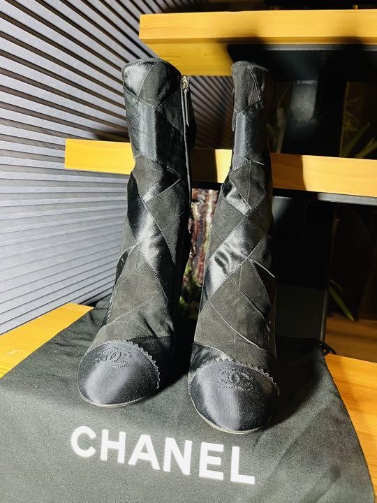 CHANEL patchwork side zip short Heel Boots Bootie… - image 2