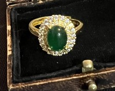 Vintage Style Natural Green Gemstone And white Crystal Ring 18K Gold Plated