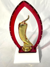BEST OF THE BEST CHILI COOK OFF TROPHY APP. 8" TALL GOLDTONE PLASTIC RED ARCH