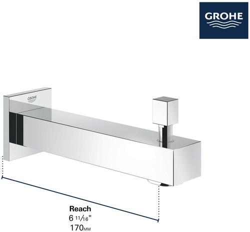 Grohe 13 307 Chrome Eurocube 6-11/16" Pull-Up Diverter Wall Mounted Tub Spout - Bild 7 von 8