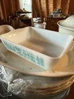 PYREX Milk Glass Floral Rectangle Dish White Blue Vintage Glossy
