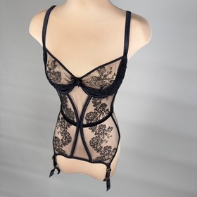 Agent Provocateur Black Gloria Basque Floral Lace Corset 34D