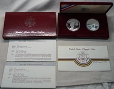 1983-1984 Olympic Silver Dollar Proof 2 Coin Set US Mint $1 Commemorative OGP CO
