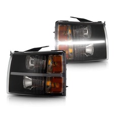 Led Drl Headlights 2007-2013 Chevy Silverado Clear Lens Black Housing Amber Pair