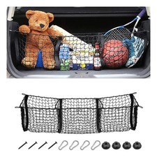3-Pocket Car Trunk Cargo Net with Carabiners 43.3" x 11.8"/Black
