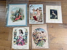 Lot of 5 Vintage 1890s&ndash;1900s Chromolithograph Prints &ndash; Allegorical Romantic & Ad