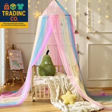 Rainbow Bed Canopy for Girls,X-Large Princess Canopy Hanging Netting Bedroom Dec