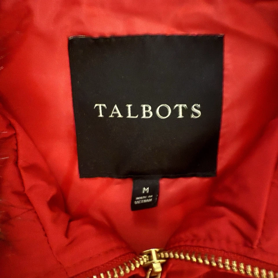 Talbots Puffer Vest Removable Faux Fur Lined Collar Down Filled Red M - Image 2 of 4